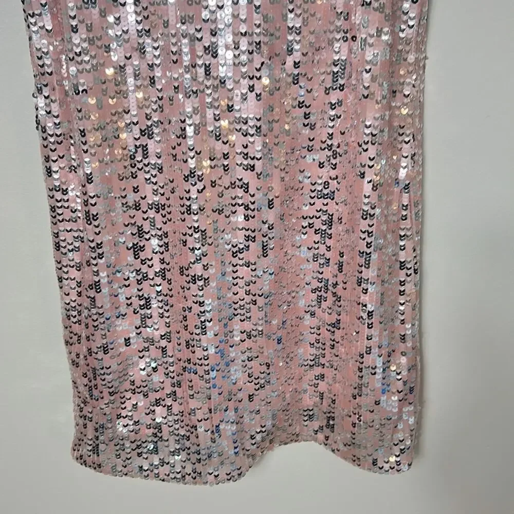 NEW Milly Minis pink silver sequin Angular Shift Dress
